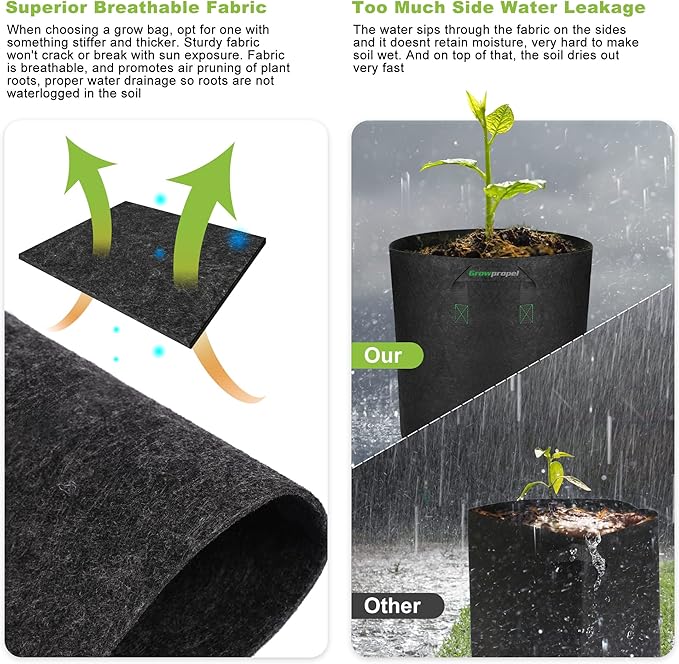 7 US Gallon 8 Pack Tall Grow Bags for Vegetables, Heavy Duty Nonwoven Aeration Fabric Deep Grow Pots with Handles