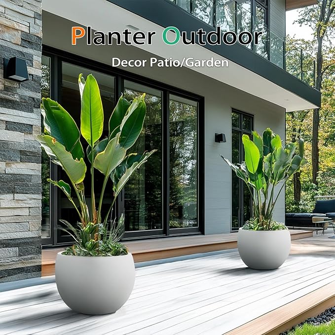 Ball Concrete Planter Outdoor Indoor, Large Tall Cement Plant Pots for Trees Flowers (Gray, 18 inch)