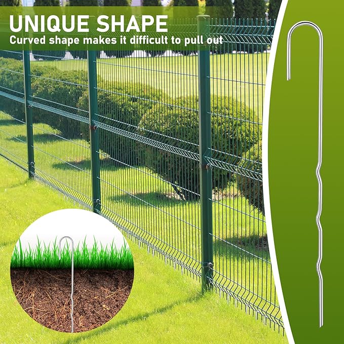 100 Pcs Kinked Ground Stakes 12 Inch Metal Garden Fence Edging Hook Heavy Duty J Shaped Galvanized Tent Fence Spikes for Dogs Digging Outdoor Awning Canopy Tarpaulin