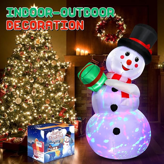 Christmas Inflatables, 6FT Christmas Blow Up Snowman, Outdoor Inflatable Christmas Yard Decoration with Rotating LED Lights, Christmas Decor for Home,Holiday,Party,Garden
