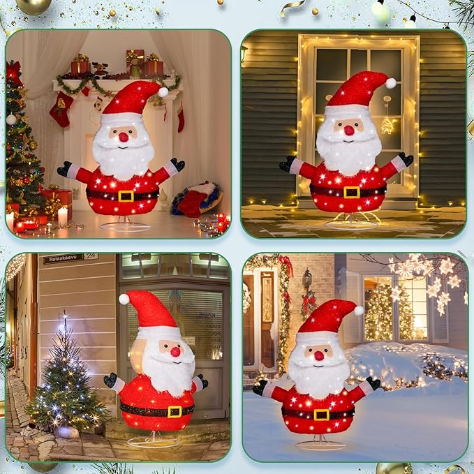Lighted Santa Claus Christmas Decorations, Collapsible Battery Operated Santa Claus with Build in 20 LED Lights for Xmas Holiday Indoor Outdoor Lawn Yard Garden Decor