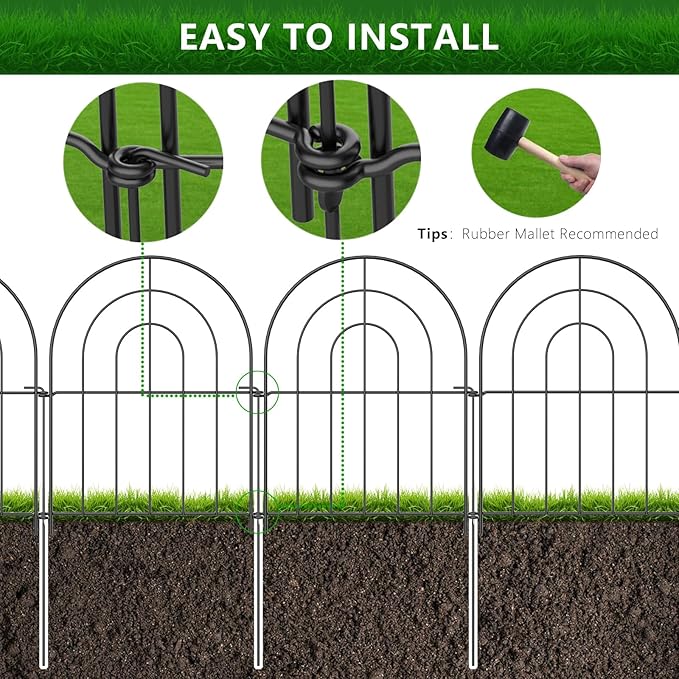 Decorative Garden Fence 17 Inch x 16 Feet, 12 Pack Rustproof Metal No-Dig Fence, Animal Barrier for Dogs, for Patio Outdoor Decoration