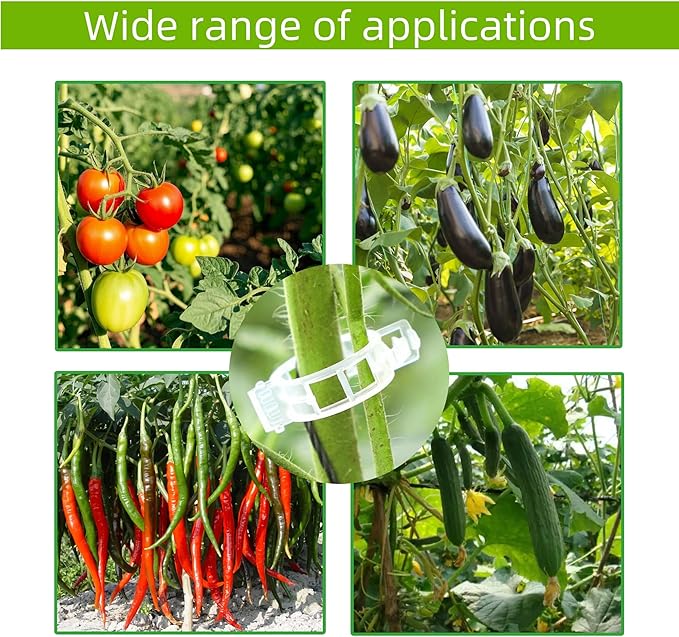 100 Pcs Plant Support Clips,Plastic Clips for Securing Plants,Tomato Vine Clips,Plant Fixing Clips,Garden Clips for Climbing Plants,Grape and Vine Vegetables (100, White)