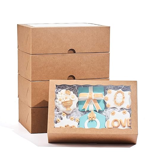 12PCS 10 x 7 x 2.5 inches One Piece Premium Strawberry Boxes, Cookie Boxes, Natural Kraft Brown Bakery Box with Display Window