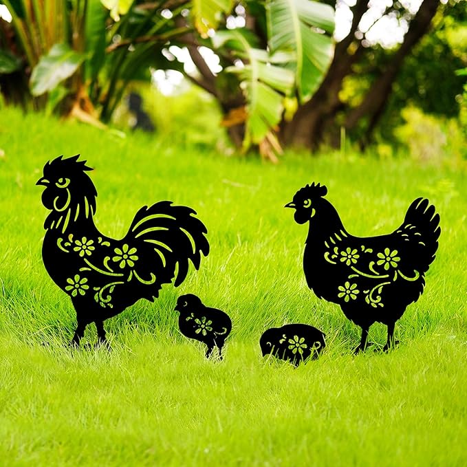 Chicken Metal Decor for Outside,Garden Stakes Decorative Chicken Gifts for Women/Men,Black Chicken Silhouette Statues for Yard Ornaments,Lawn, Patio, Pathway,Outdoor Garden Decor