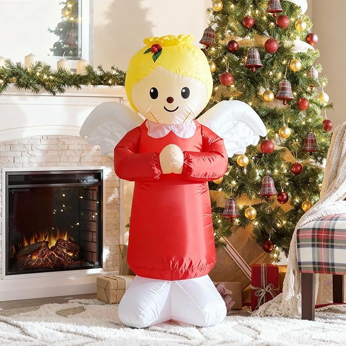 TRMESIA 4FT Inflatable Christmas Angel, Indoor Outdoor Decoration for Home School Church Xmas Blou up Decor Garden Yard Lawn Decor Holiday