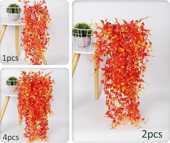 RECUTMS Artificial Hanging Plants Fall Garland 4Pcs 33 Inch Faux Wall Plant UV Resistant Fake Eucalyptus Leaves Ivy Greenery Indoor Outdoor Porch Garden Home Office Autumn Thanksgiving Party Décor