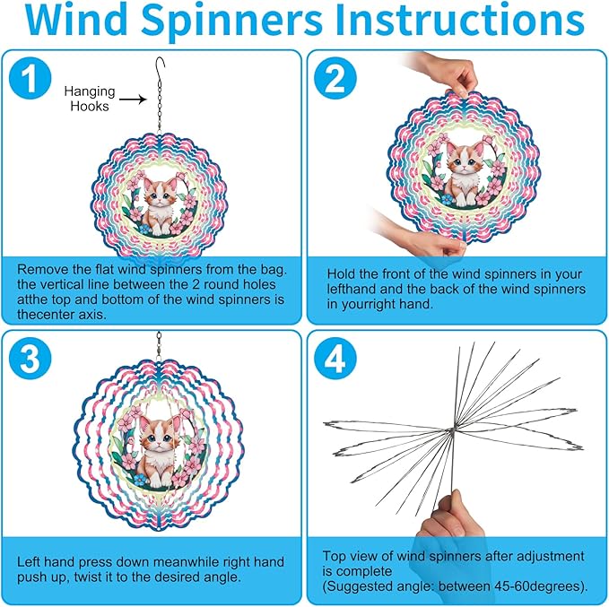Metal Wind Spinners for Outdoor,Birthday Gifts for Women Mom Grandma, 12 Inch Cute Pink Cat Wind Spinner, Kinetic Sculpture Garden Decor for Ornament Gifts