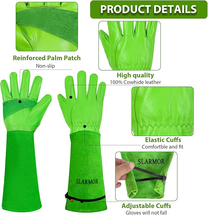 Long Gardening-Gloves Women/Men-Thorn proof Rose Pruning Heavy Duty Gauntlet, Best Garden Gifts for Gardener-S