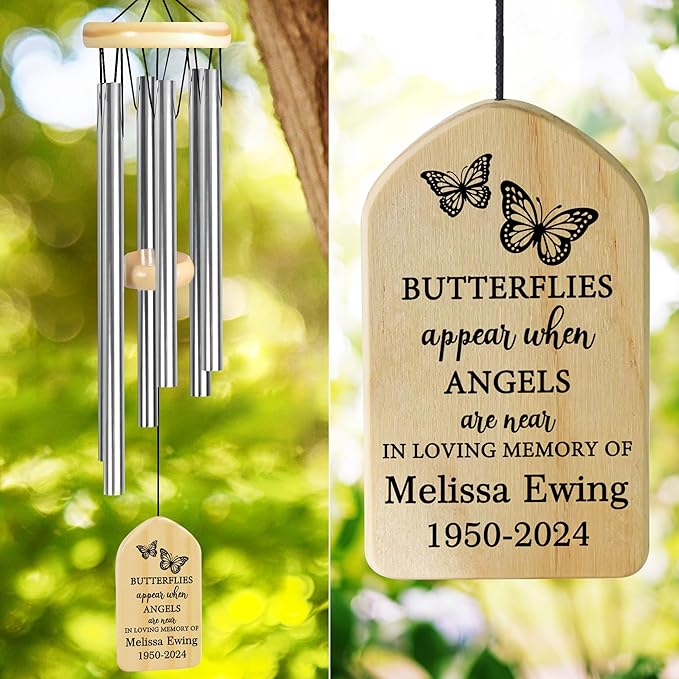 Memorial Wind Chimes - Sympathy Gift for Loss of Loved One, Butterflies Appear