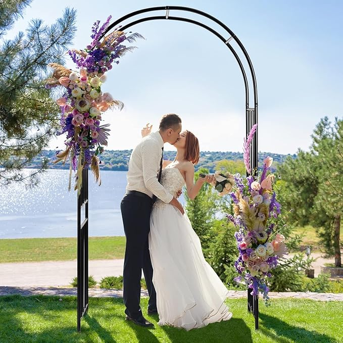 Metal Garden Arch Arbor Trellis – Heavy Duty Steel Garden Arbor for Climbing Plants, Wedding Ceremony, Party & Outdoor Decoration – Weather-Resistant Black Garden Archway for Lawn, Patio, and Pathway