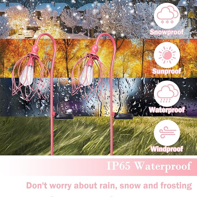 Solar Lights Outdoor Decorative Solar Wire Metal Flower Yard Stake Decorative Path Light for Walkway Pathway Lawn Patio Yard Decorations Pink 2 Pack