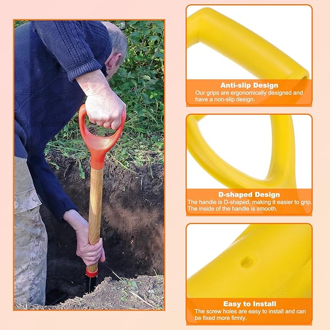 HARFINGTON 2pcs Shovel D Grip Handle 1-1/4""(32mm) Inner Dia. ABS Plastic Spade Snow Shovel Replacement Garden Accessories for Digging Raking Tool, Yellow
