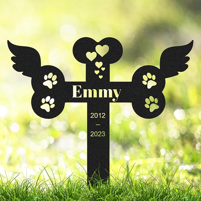 Personalized Pet Memorial, Paw Heart Custom Metal Cemetery Grave Plaque