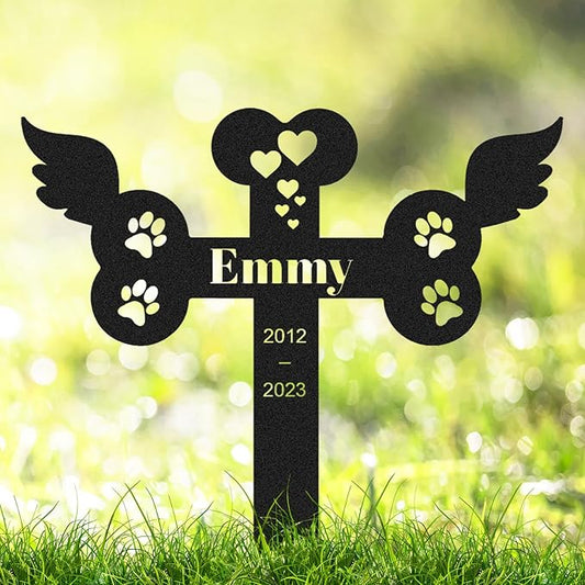 Personalized Pet Memorial, Paw Heart Custom Metal Cemetery Grave Plaque