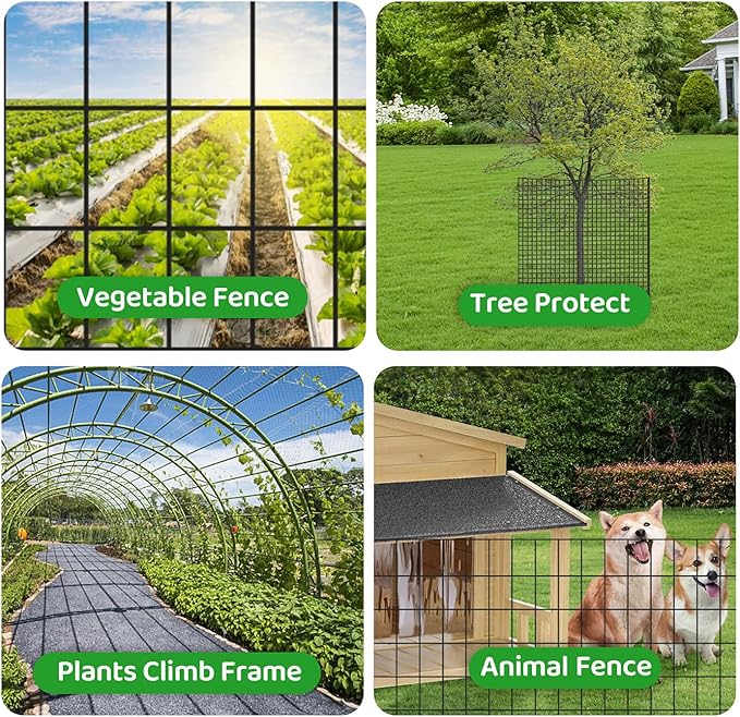 PVC Coated Welded Wire Mesh Fence Roll - 2x3 Inch Mesh, 16 Gauge, Black - for Garden Fence, Pet Cage, Animal Barrier, Farm and Poultry Enclosure (36''×50')