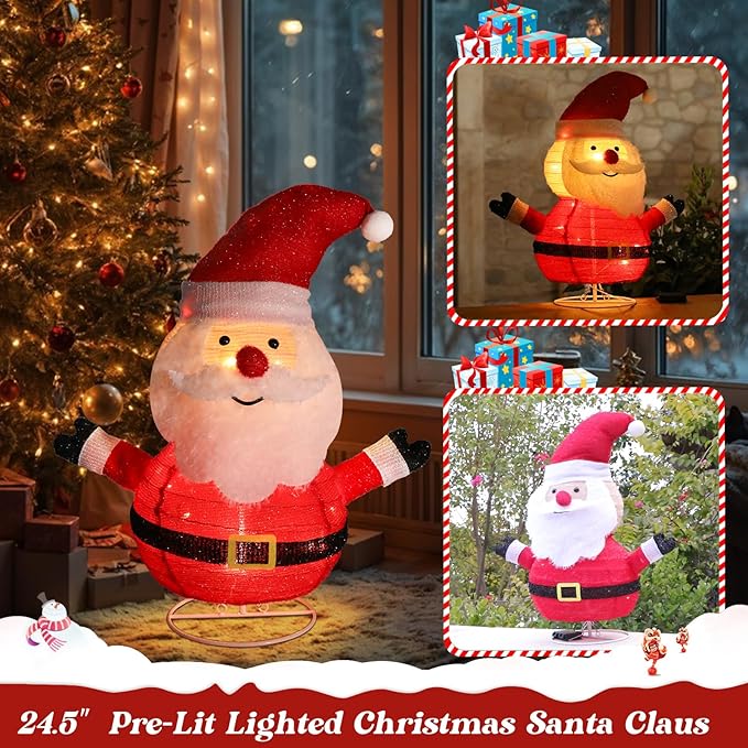 Lighted Christmas Santa Claus Outdoor Decorations Collapsible Santa Claus with LED Lights Pre Lit Pop up Xmas Holiday Decor for Indoor Outdoor Home Yard Garden Lawn
