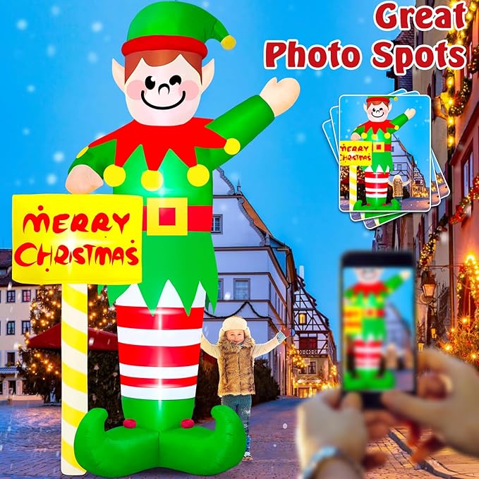 Danxilu 14 FT Giant Christmas Inflatables Elf Outdoor Decorations, Huge Elf Inflatable Built-in LED Lights Christmas Blow Up Yard Decorations Waterproof Outside Decor for Xmas Holiday Lawn