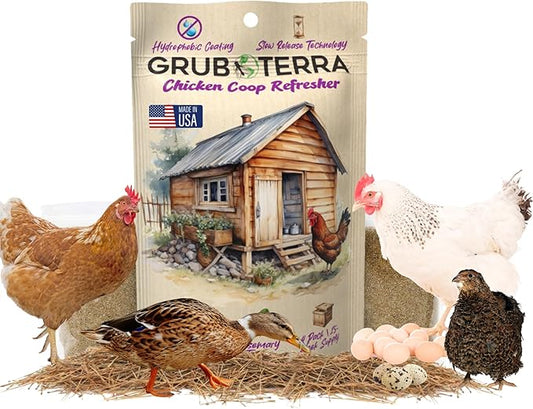 GrubTerra Chicken Coop Refresher Strongest Odor Eliminator for Cages, Pets, Runs, Multi-Purpose Zero Odor Neutralizer, Scent Remover Smell Control Solution for Clean Fresh Chicken Living Environment