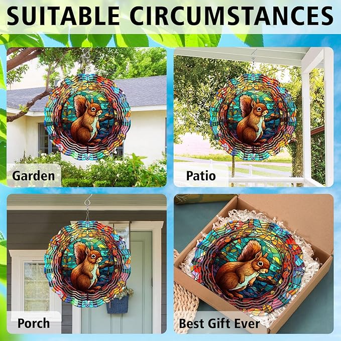 Squirrel Yard and Garden Wind Spinner, Unique 3D Hanging Squirrel Wind Spinner