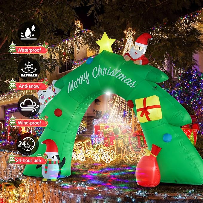 16FT Christmas Tree Arch Inflatable Christmas Decoration with LED Lights and Kaleidoscope Lights for Holiday Celebration Decorations on Yard, Lawn and Patio