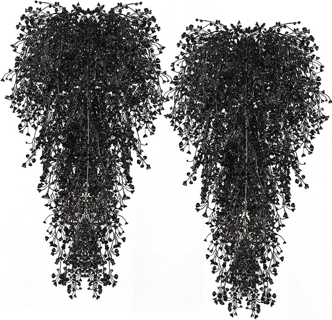 RECUTMS Artificial Hanging Plants Indoor 4 Pcs Artificial Ferns Plants Large Faux Hanging Plant Wall Plants Fake Ivy Room Fall Home Garden Wedding Halloween Party Indoor Outdoor Decor(Black)