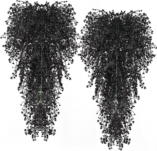 RECUTMS Artificial Hanging Plants Indoor 4 Pcs Artificial Ferns Plants Large Faux Hanging Plant Wall Plants Fake Ivy Room Fall Home Garden Wedding Halloween Party Indoor Outdoor Decor(Black)