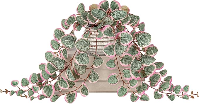 Briful Artificial Plants Indoor 17.7'' Faux String of Hearts Plants with Ceramic Pot Small Fake Pink Plants for Home Office Hotel Bathroom Table Shelf Decor