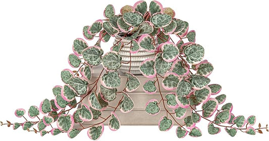 Briful Artificial Plants Indoor 17.7'' Faux String of Hearts Plants with Ceramic Pot Small Fake Pink Plants for Home Office Hotel Bathroom Table Shelf Decor