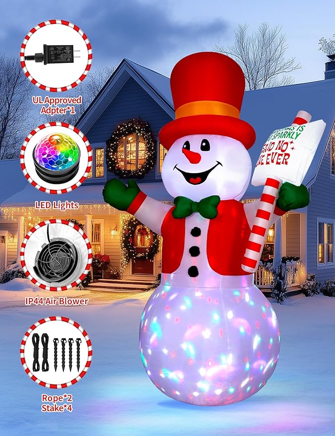 6 FT Christmas Inflatable Snowman with Motion-Activated Christmas Greeting Music & Spinning Light, Blow Up Gentleman Snowman Outdoor Inflatable Decoration for Holiday Yard Lawn Patio