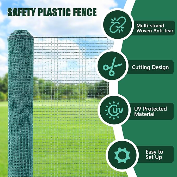 SUNYRISY Garden Mesh Fence Temporary Safety Fencing, 40in x 100ft Snow Fence with Steel Stakes, Reusable Nylon Animal Barrier Fencing Netting for Construction Backyard Dogs Poultry Deer