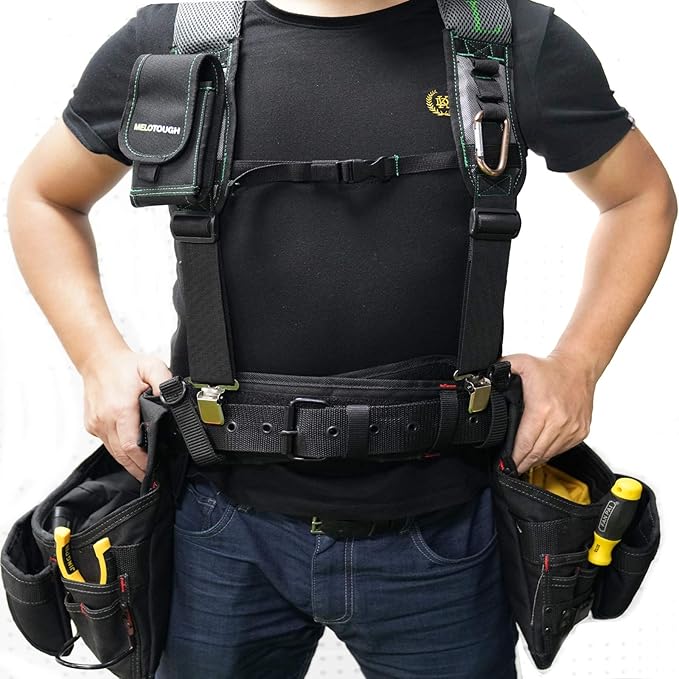 MELOTOUGH Gel Padded Tool Belt Suspenders - Heavy Duty Clip End Work Suspenders