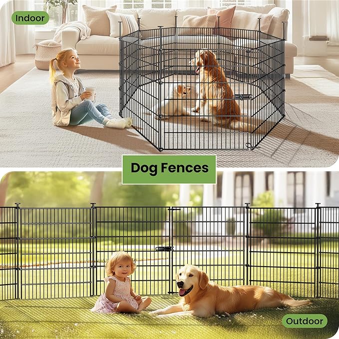 Garden Fence Panels with Gate 14.5ft(L) X 32in(H), Garden Fencing for Yard Includes Gloves, Hammer&Zip Ties, Rustproof Metal Wire Temporary No Dig Dog Fence Outdoor for Yard