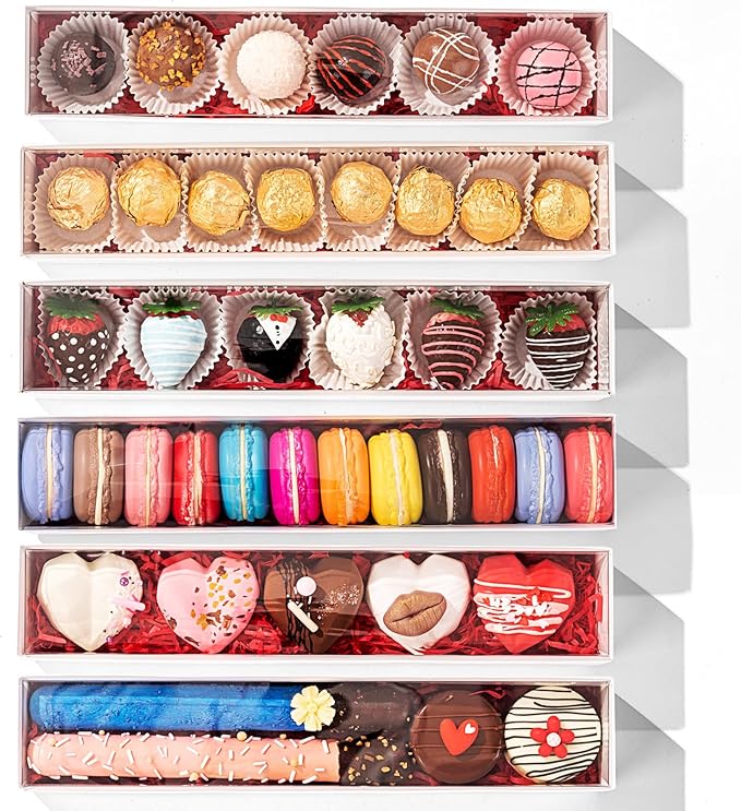 RomanticBaking 23PCS Strawberry Boxes 12x2¼x2 Inch with Full Clear Window,Drawer Boxes Macaron Boxes Chocolate Containers for Wedding Favors Party Boxes