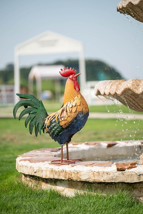 TERESA'S COLLECTIONS Large Metal Rooster Garden Statues Decor, 21 Inch Outdoor Chicken Sculpture Figurines Bird Yard Art for Farm Patio Lawn Kitchen Decorations,Housewarming Gift