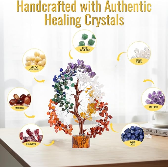 7 Chakra Healing Crystal Tree of Life Kit, Spiritual Decor for Home and Office, Feng Shui Money Bonsai Tree, Positive Energy for Women, Mom, Sister and House Warming Decoration