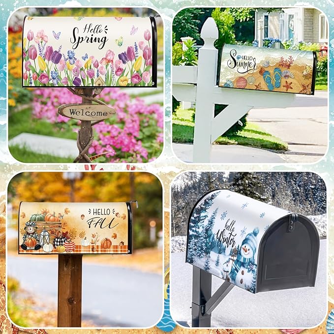 12 Pcs Seasonal Mailbox Covers Magnetic Standard Size 18 x 21 Inch Fall Thanksgiving Winter Christmas Magnetic Mailbox Covers for Garden Yard Outdoor Decor