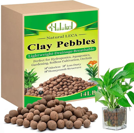 Halatool 14LB Organic Leca Clay Pebbles for Plants Lightweight Leca Balls Hydroton Clay Pebbles for Indoor Potted Plants Hydroponics Orchids Drainage Decoration Aquaponics