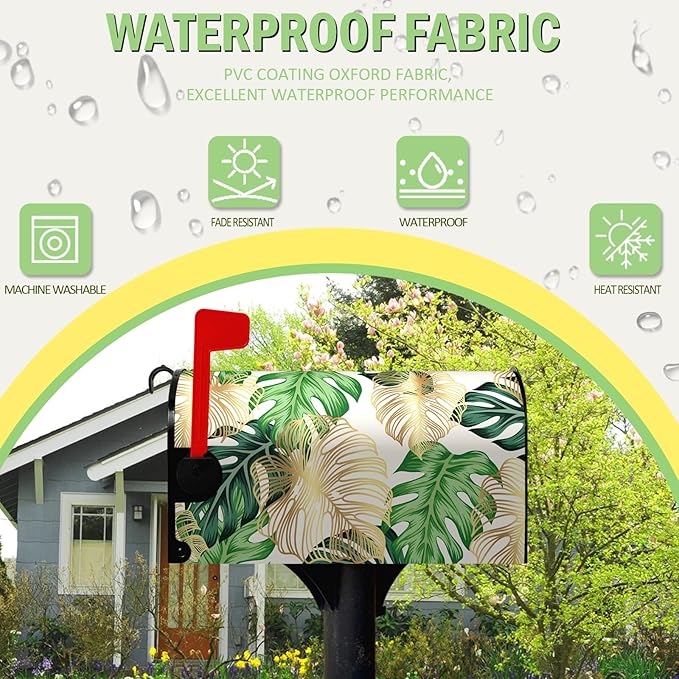 Summer Mailbox Cover Tropical Palm Leaf Magnetic Mailbox Wrap Jungle Leaves Waterproof Mail Box Post Letter Box Cover Standard Size 21x18 in Garden Yard Outdoor Decoration