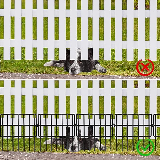 Garden Fencing Animal Barrier 24 ft(L)×13 in(H), 24Panels No Dig Fence, 1.5" Gap Underground Critter Barrier for Decks, Pet Dog Digging Fence Barrier. Rust-Proof Metal Black Fence Stakes