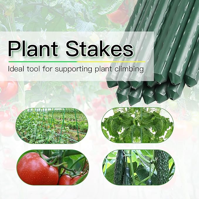 Garden Stakes 8ft, Metal Plant Stakes 8 Feet for Gardening and Farm, 0.78 Inch Dia Plastic Coated Plant Support for Tomato, Cucumber, Bean, Flower, Potted and More Climbing Plants 10 Pack