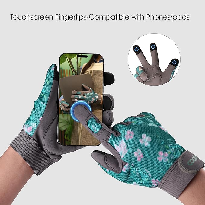 COOLJOB Small Gardening Work Gloves for Women Ladies, Thorn Proof for Rose Pruning, Cactus Handling, Blackberry Bush Planting, Puncture Resistant Anti-Slip Flexible, 1 Pair S Green Glower