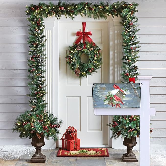 Xmas Winter Cardinal Birds Mailbox Cover, Christmas Snow Bird House 21" X 25.5" Magnetic Mailbox Covers, Large Size Mailbox Wraps Post Letter Box Cover for Outdoor Decorations