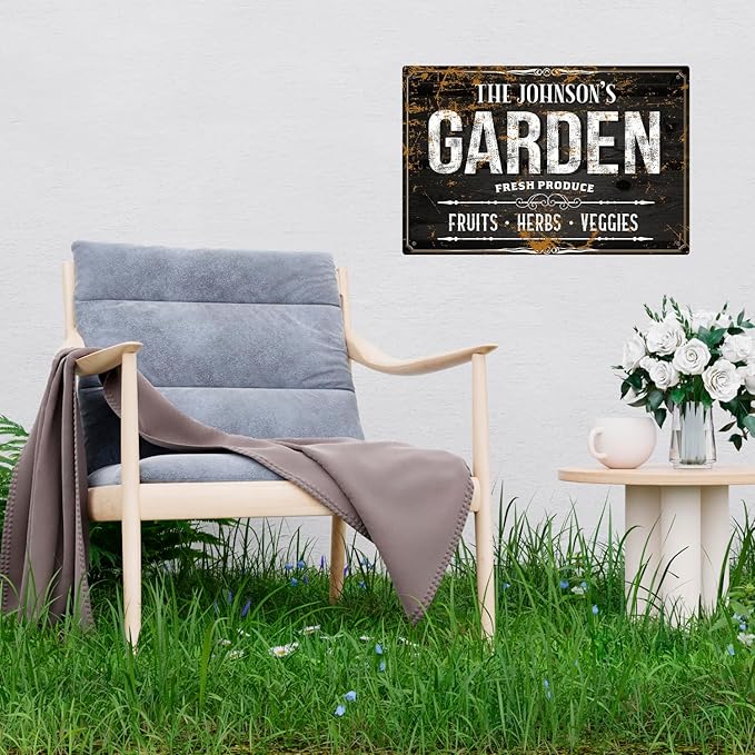 Custom Garden Sign, Christmas Gift, Personalized Text/Name for Farm and Backyard Décor Sign, 12x18 Inches, Rust Free .063 Aluminum, Fade Resistant, Made in USA by Sigo Signs