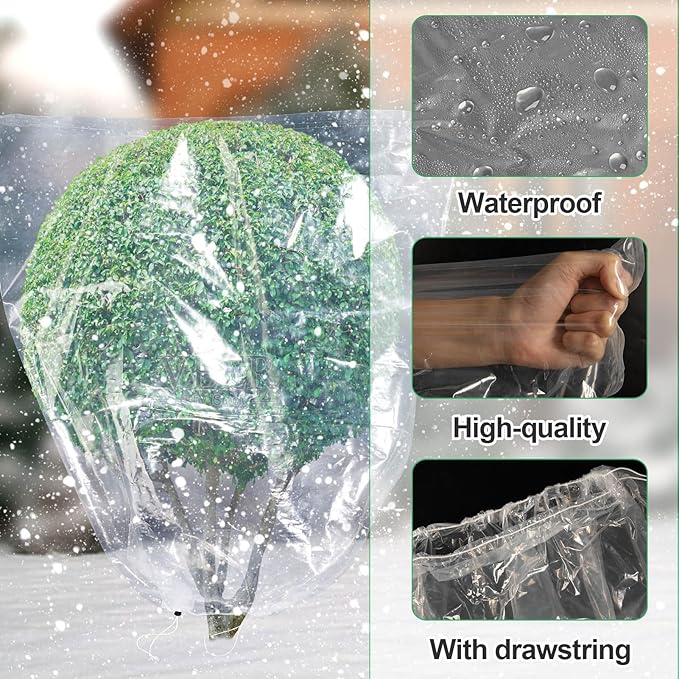 ANPHSIN 2 Pcs Extra Large Winter Plant Cover Freeze Protection - 71" x 83" Plastic Plant Frost Bags with Drawstring, Waterproof Plant Shelter Coverings for Outdoors Garden Shrubs Palm Fruit Trees