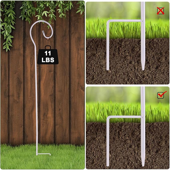 Hicarer 24 Pcs Shepherd Hooks 32 Inch Metal Rust Resistant Steel for Garden Outdoor Hanging Plant Basket Solar Light Lantern Bird Feeder Christmas Halloween Wedding Decor(Silver)