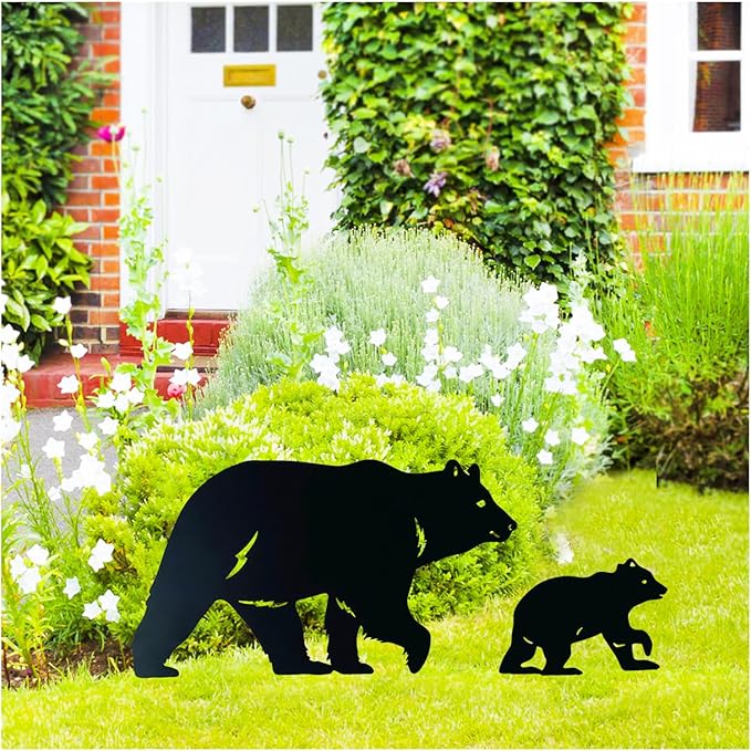 Bear Metal Garden Stakes Decorative Bear Gifts for Women/Men Bear Lovers Gifts,Black Bear Silhouette Statues for Yard Art,Outdoor Decor,Outside,Patio,Lawn Ornaments,Garden Decorations
