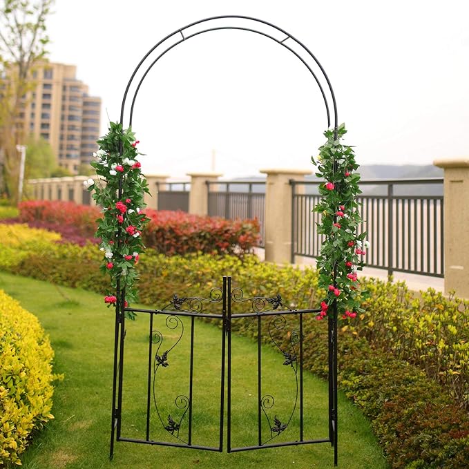 Steel Garden Arch, 7'6" High x 3'9" Wide, Garden Arbor for Various Climbing Plant, Outdoor Garden Lawn Backyard