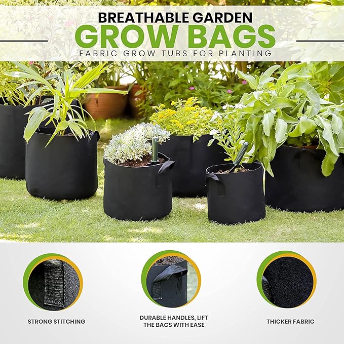 Gardenera Thickened Nonwoven Fabric Grow Bags - 7 Gallon Planters with Handles for Vegetables, Flowers, and Mushrooms, Lightweight and Easy to Transport for Urban Gardening
