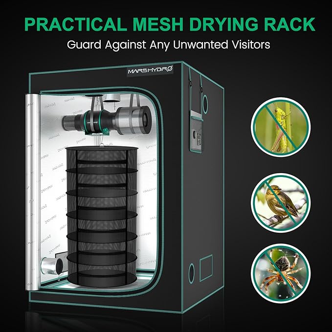 MARS HYDRO Herb Drying Rack, 2 ft 6 Layers Hanging Mesh Plant Racks with Zipper, Grow Tent Drying Rack for Herbs, Flowers, Seeds